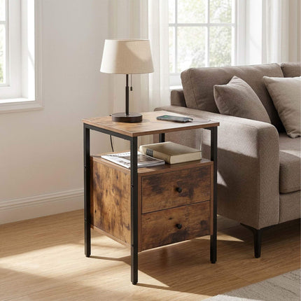 Dark Brown Bedside Table, 2 Drawers, 61x40x40 cm