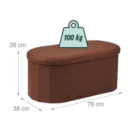 Dark Brown Teddy Fabric Storage Bench, Oval Shape