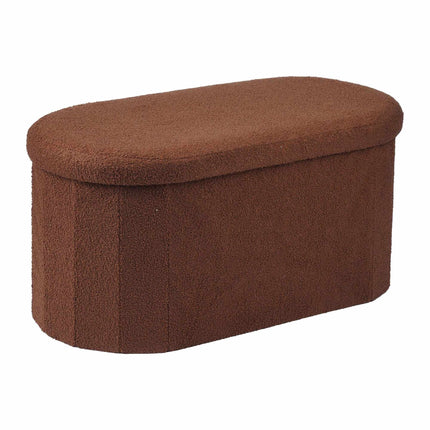 Dark Brown Teddy Fabric Storage Bench, Oval Shape