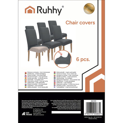 Dark Gray Chair Covers, Set of 6, Stretch Fabric
