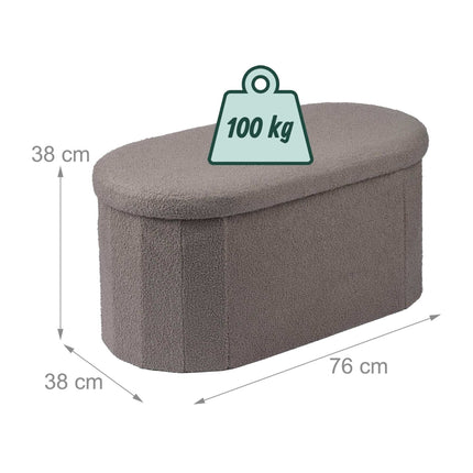 Dark Gray Teddy Fabric Storage Bench, Oval Shape