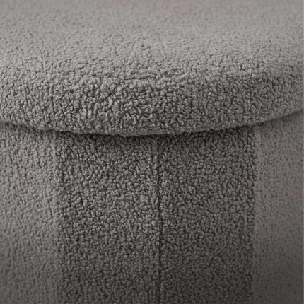 Dark Gray Teddy Fabric Storage Bench, Oval Shape