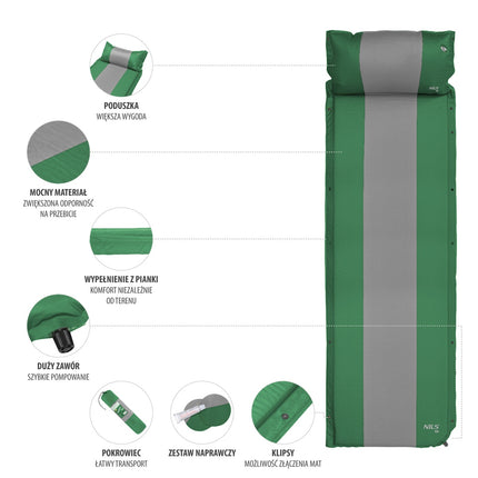 Dark Green Self-Inflating Camping Mat, Compact