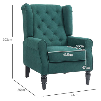 Dark Green Wingback Chair, Removable Cover, 74 x 86 x 102 cm