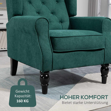 Dark Green Wingback Chair, Removable Cover, 74 x 86 x 102 cm