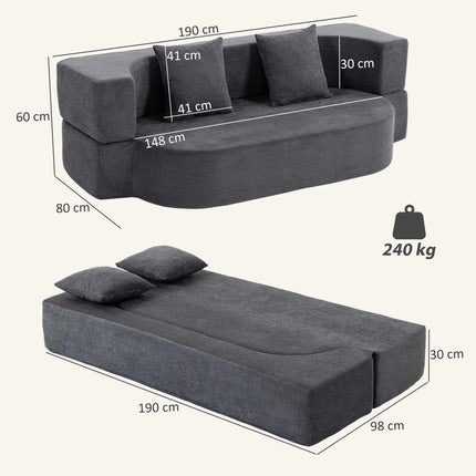 Dark Grey Convertible Sofa Bed – High-Density Foam, Chenille Fabric