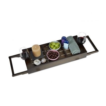 Dark brown bathtub shelf extendable