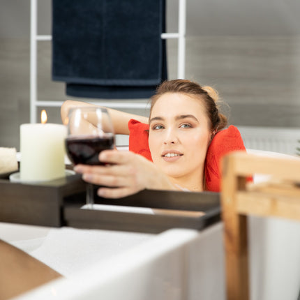 Dark brown bathtub shelf extendable