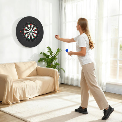 Dartboard Set with Sisal Board, Safety Ring, 6 Steel Darts