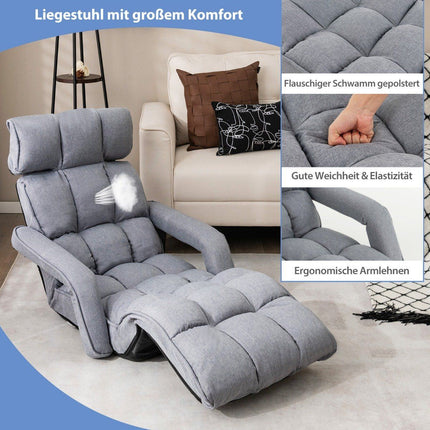 Deck Chair Folding Sofa Bed with 6 Adjustable Positions 72 x 61 x 46.5 cm Gray