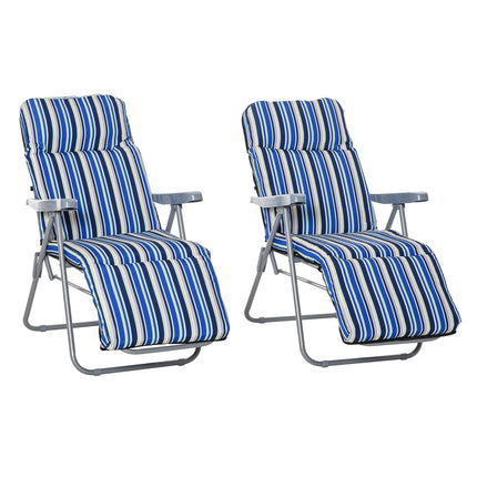 Set of 2 blue sun loungers, foldable and adjustable