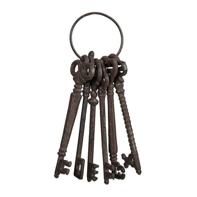 Decorative Cast Iron Key Ring with 6 Vintage Keys