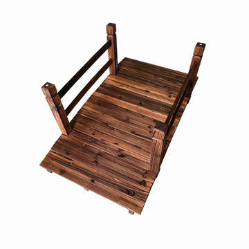 Decorative Fir Wood Garden Bridge with Railings, Brown
