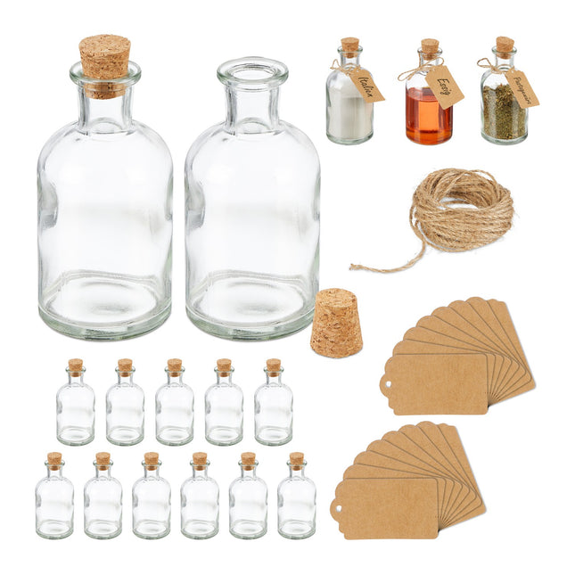 Decorative Glass Bottle Set with Cork Lids, 6-Pack