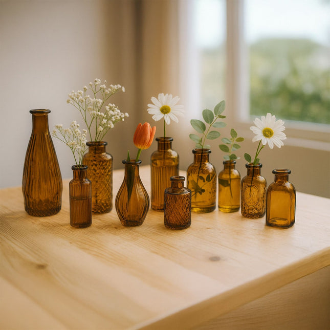 Decorative Glass Mini Vases Set of 10 – Textured Vintage Style