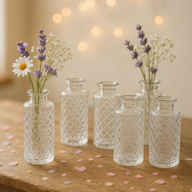 Decorative Glass Mini Vases Set of 6 – Textured Design
