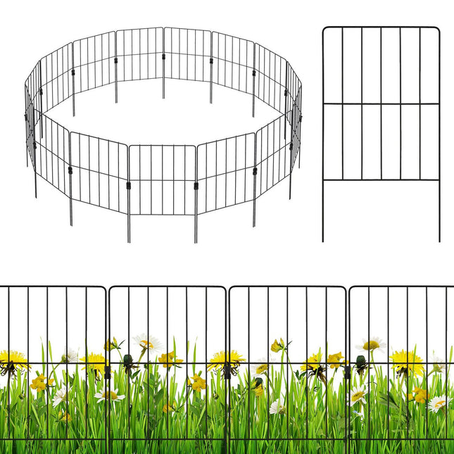Decorative Metal Garden Fence, 25 Pieces, Black, Rustproof