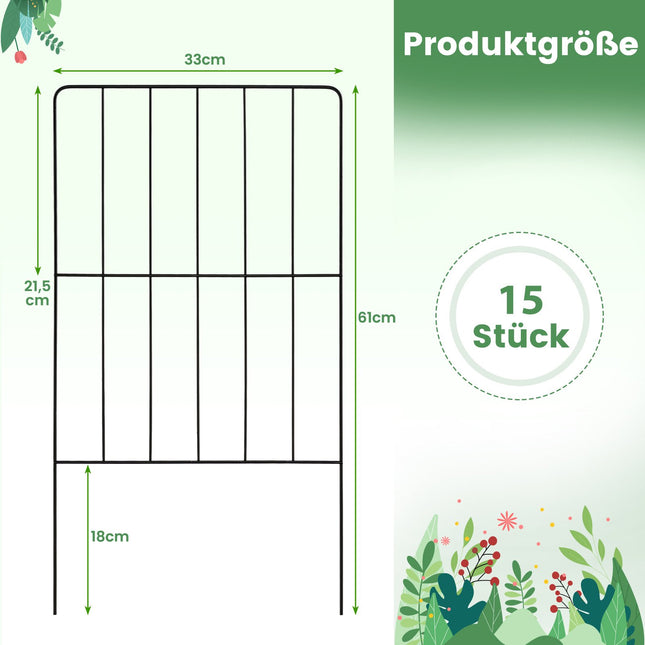 Decorative Metal Garden Fence, 25 Pieces, Black, Rustproof