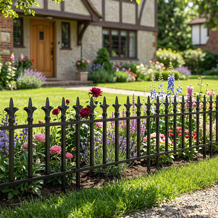 Decorative Metal Garden Fence, No-Dig, Black, 5/10-Pack
