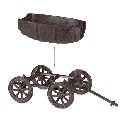 Decorative Planter Barrel on Handcart
