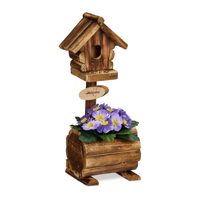 Decorative bird house with flower pot