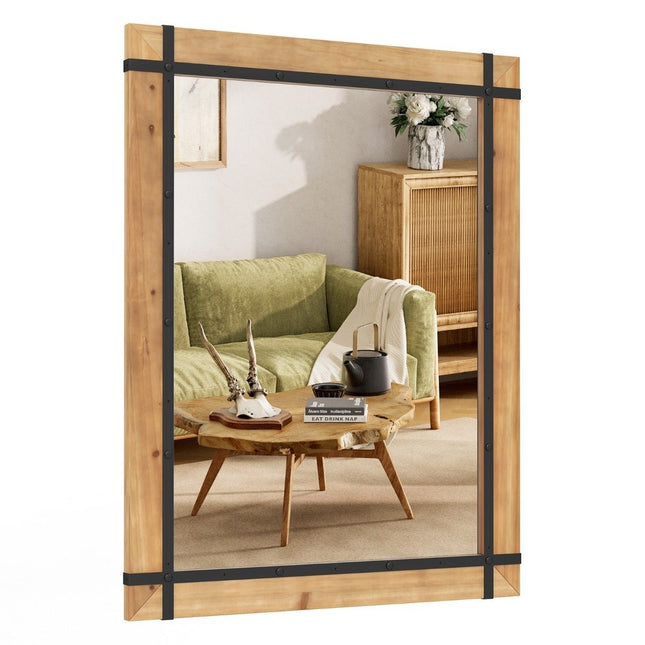 Decorative hanging wall mirror farmhouse style wall mounted mirror 77 x 99.5 cm natural