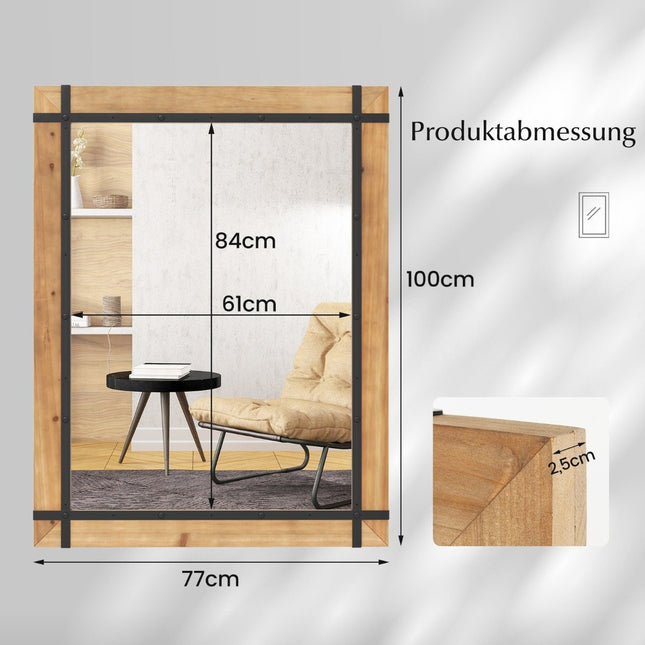 Decorative hanging wall mirror farmhouse style wall mounted mirror 77 x 99.5 cm natural