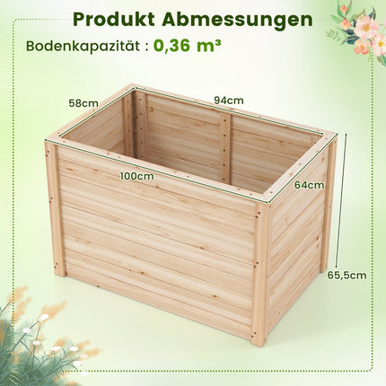 Deep Raised Garden Bed with Open Base, 100x64x65.5 cm