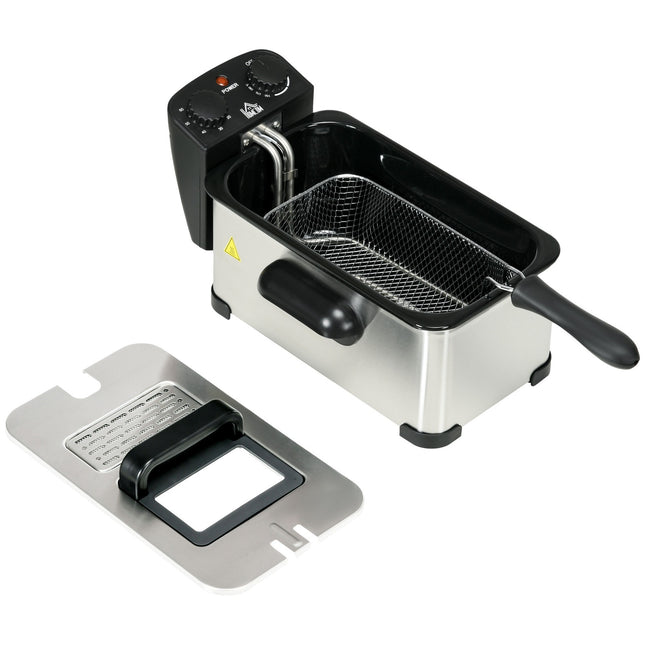 Deep fryer, 3 liters, 2,000W power, transparent lid, cool handle, black