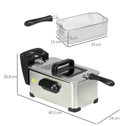 Deep fryer, 3 liters, 2,000W power, transparent lid, cool handle, black