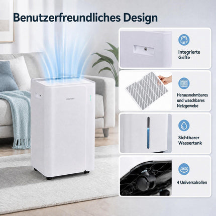 Dehumidifier 20L/Day, 3 Modes, Portable with Drain Hose