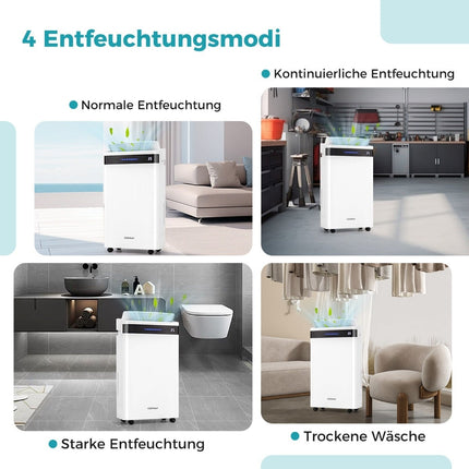 Dehumidifier 28.5L/Day, 35m² Coverage, 4 Modes, White
