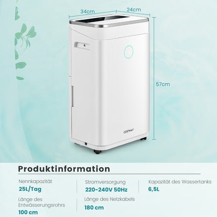 Dehumidifier with 6.5 L water tank for up to 30 - 25 L / day