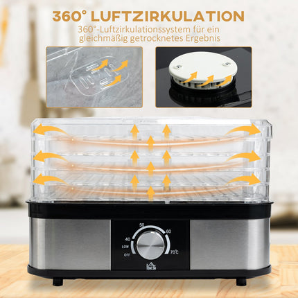 Dehydrator with timer & temperature control, 5 levels, stainless steel