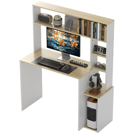 Oak Computer table - 113 x 45 cm, Steel frame, Open shelves