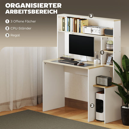 Oak Computer table - 113 x 45 cm, Steel frame, Open shelves