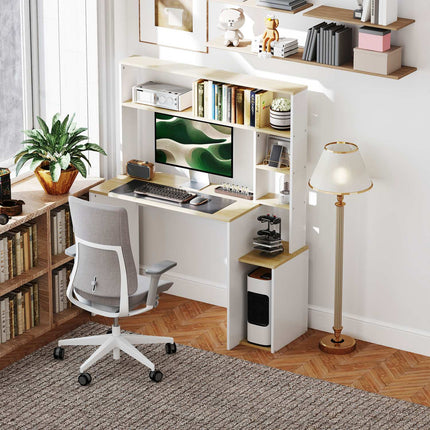 Oak Computer table - 113 x 45 cm, Steel frame, Open shelves