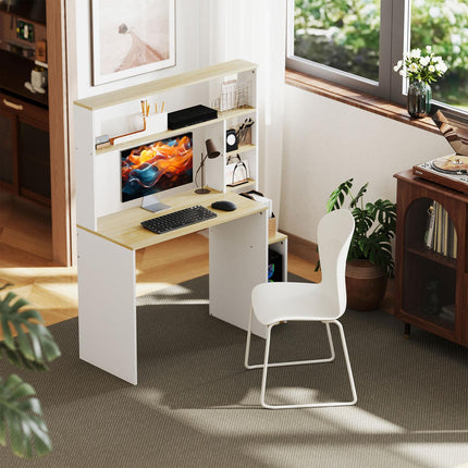 Oak Computer table - 113 x 45 cm, Steel frame, Open shelves