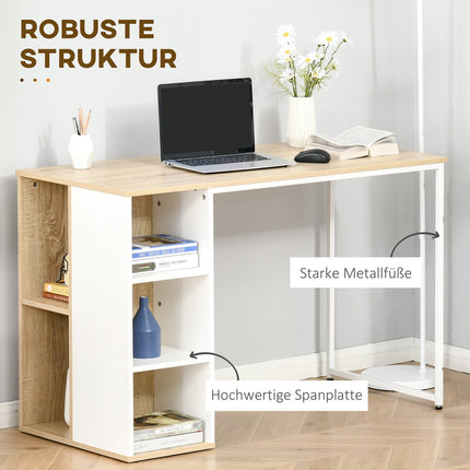 Desk bookcase with shelves - oak and white, large storage space