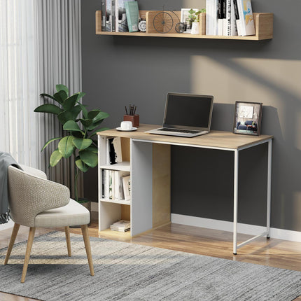 Desk bookcase with shelves - oak and white, large storage space