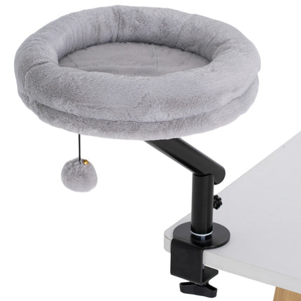 Desk Cat Bed with 360 Rotation, Adjustable Height, Grey