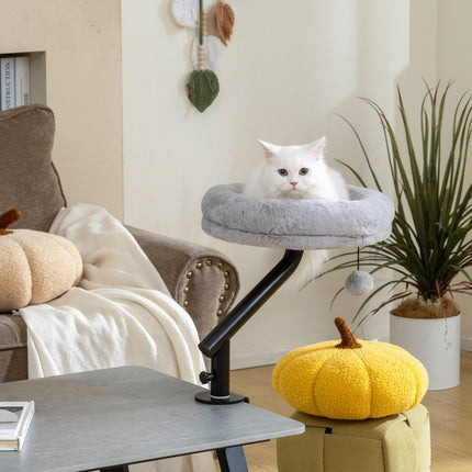 Desk Cat Bed with 360 Rotation, Adjustable Height, Grey