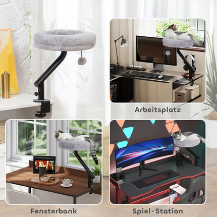 Desk Cat Bed with 360 Rotation, Adjustable Height, Grey