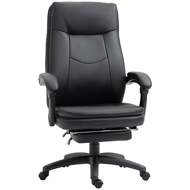 Ergonomic black office chair with footrest, padded backrest