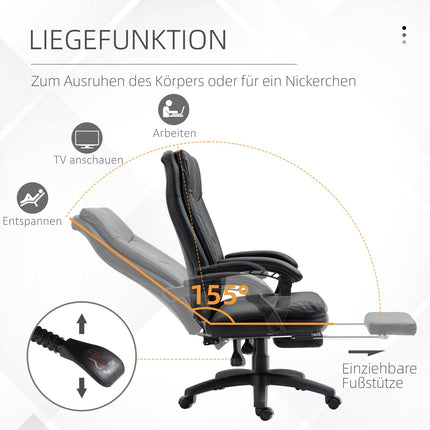 Ergonomic black office chair with footrest, padded backrest