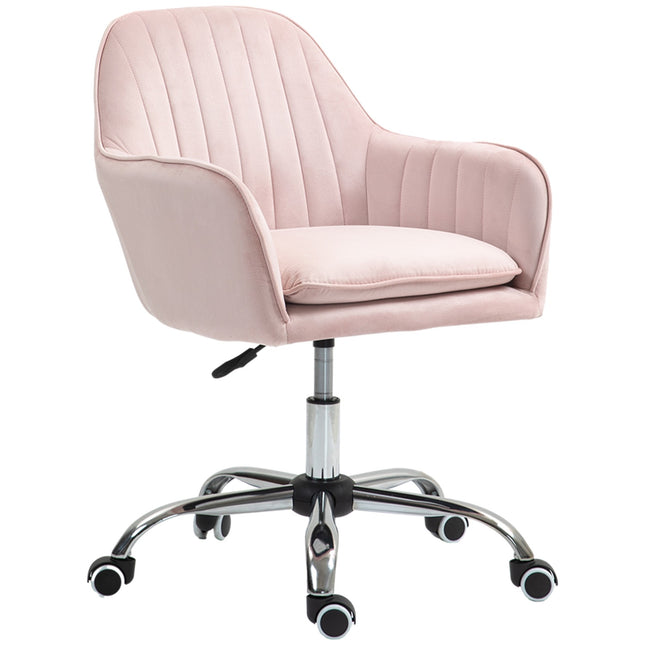 Pink Velvet Office Chair - Adjustable swivel with armrests