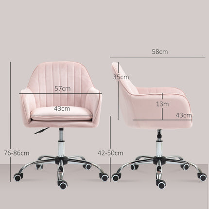 Pink Velvet Office Chair - Adjustable swivel with armrests