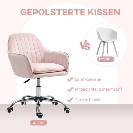 Pink Velvet Office Chair - Adjustable swivel with armrests