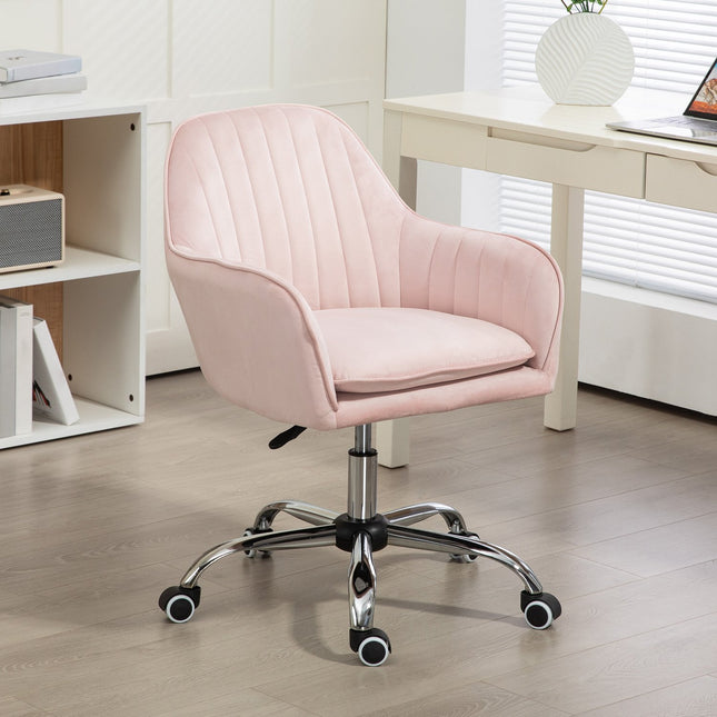 Pink Velvet Office Chair - Adjustable swivel with armrests