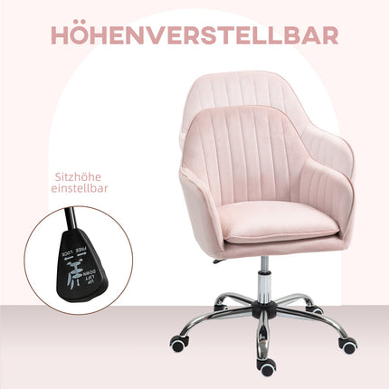 Pink Velvet Office Chair - Adjustable swivel with armrests